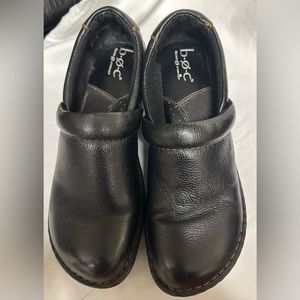BOC Born Shoes Womens 9M Clogs Slip On BC3632 Black Leather Comfort‎ Wedge Heels